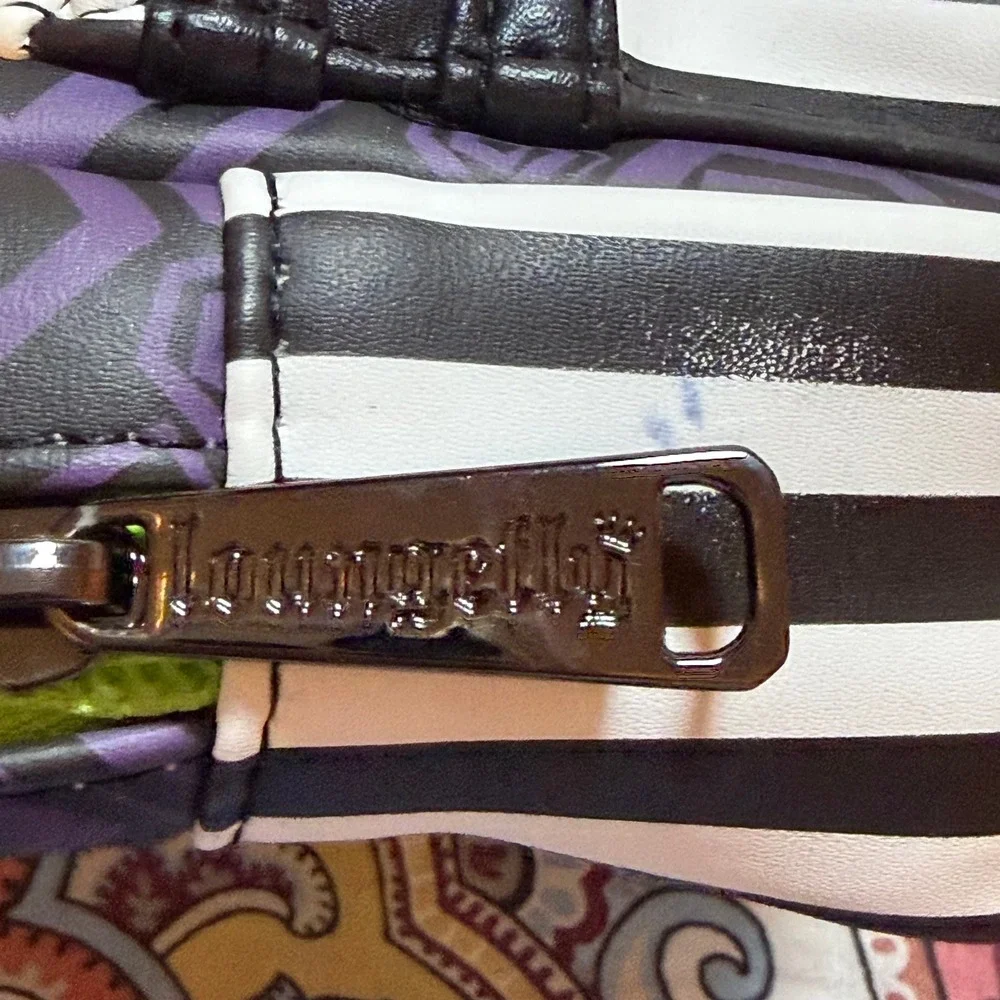 Loungefly Beetlejuice Chibi Mini Backpack Sling Bag Purple Green Striped Suit‎